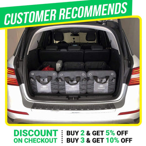 Trunk Organizer with Covering Net Attachable Non Slip Pads and Stainless Hooks Two Shades of Gray