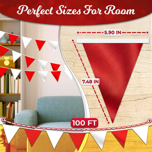 Triangle Banner Flags for Party Supplies   100ft White and Red Party Decorations Carnival Pennant Banner Flags on String