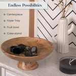 Load image into Gallery viewer, The Fine Living Co. Wooden Fruit Bowl Large Serving Platter for Dessert Round Shaped Serving Bowl for Cake Snacks Acacia Wood Bowls for Centrepiece Wedding Natural 12 x2
