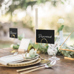 Load image into Gallery viewer, 10 Pack Black Reserved Table Signs for Wedding Silver Foil Reserved Seating Signs for Wedding Chairs Church Pews Double Sided Cardstock Reserved Signs for Tables Table Tent Reservation Cards
