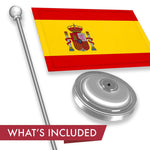 Load image into Gallery viewer, G128 Spain Spanish Deluxe Desk Flag Set  8.5x5.5 In  Printed 300D Polyester, with Silver Dome and Base, 15 Metal Pole, Decorations For Office, Home and Festival Events Celebration