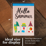 Load image into Gallery viewer, G128 Combo Pack: Garden Flag Stand Black 36 in x 16 in &amp; Garden Flag Hello Summer Decoration Three BeachReady Gnomes 12x18 DoubleSided Burlap Fabric