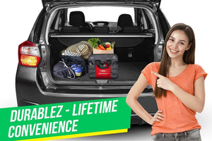 Trunk Organizer with Covering Net Attachable Non Slip Pads and Stainless Hooks Red Black