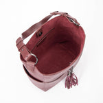 Load image into Gallery viewer, Wine Red Bucket Tote Large Genuine Leather Shoulder Bag for Women with Velvet Lining Dust Bag
