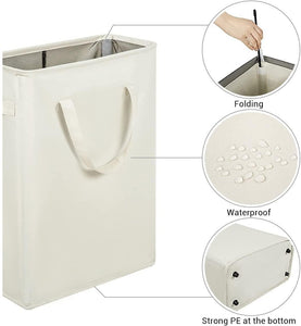 Small Laundry Hamper 45L – Slim Collapsible Hamper With Handles for Small Spaces (22 inchesBeige) –