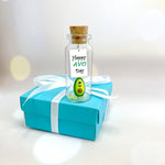 Load image into Gallery viewer, Tiny Magical Message in a Bottle Gift Idea Classy Inspirational Gifts for Him and Her Unique Presents for Women and Men (Green Avocado Happy Avo Day in Teal Gift Box)
