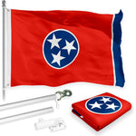 Load image into Gallery viewer, G128 Combo Pack: 6 Feet Tangle Free Spinning Flagpole (Silver) Tennessee TN State Flag 3x5 ft Printed 150D Brass Grommets (Flag Included) Aluminum Flag Pole