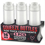 Load image into Gallery viewer, Set of 3 Condiment Squeeze Bottles for Sauces 16 oz Easy to Fill Clear Bottles with Self Closing Valve Ready to Dispense for Dressings Ketchup Mustard &amp; More Durable Reusable Mess Free Design