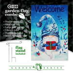 Load image into Gallery viewer, G128 Combo Pack: Garden Flag Stand Black 36 in x 16 in &amp; Garden Flag Winter Decoration Welcome Festive Bearded Gnome with Parcel 12x18 DoubleSided Blockout Fabric