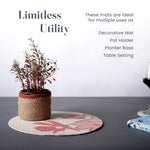 Load image into Gallery viewer, The Fine Living Co. Floral Printed Cotton Braided Placemats (Set of 6 13.5 Inches) Washable Anti Slip Heat Resistant Mats Boho Woven Round Table Mats for House Decor Kitchen and Dining