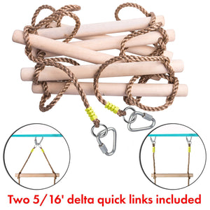 Wooden Rope Ladder for Kids with Ground anchoring Length 6.5'(2m) Width 16 (40cm) Outdoor or Indoor Climbing Rope Ladder for Ninja Slackline Backyard Playground Home Gym Park Treehouse
