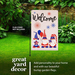Load image into Gallery viewer, G128 Garden Flag Welcome Three Gnomes Celebrating 4th of July 12x18 Burlap Fabric