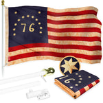 Load image into Gallery viewer, G128 Combo Pack: 6 Ft Tangle Free Aluminum Spinning Flagpole (White) &amp; Bennington 76 TeaStained Flag 3x5 Ft, ToughWeave Pro Series Embroidered 420D Polyester  Pole with Flag Included