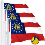 Load image into Gallery viewer, G128 3 Pack: Georgia GA State Flag  3x5 Ft  StormFlyer Series Embroidered 220GSM Spun Polyester  Embroidered Design, Indoor/Outdoor, Brass Grommets, Heavy Duty, All Weather