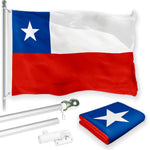 Load image into Gallery viewer, G128 Combo Pack: 6 Feet Tangle Free Spinning Flagpole (Silver) Chile Chilean Flag 3x5 ft Printed 150D Brass Grommets (Flag Included) Aluminum Flag Pole