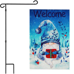 Load image into Gallery viewer, G128 Combo Pack: Garden Flag Stand Black 36 in x 16 in &amp; Garden Flag Winter Decoration Welcome Festive Bearded Gnome with Parcel 12x18 DoubleSided Blockout Fabric