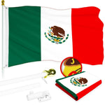 Load image into Gallery viewer, G128 Combo Pack: 6 Ft Tangle Free Aluminum Spinning Flagpole (White) &amp; Mexico Mexican Flag 3x5 Ft, ToughWeave Series Embroidered 300D Polyester  Pole with Flag Included