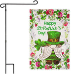 Load image into Gallery viewer, G128 Combo Pack: Garden Flag Stand Black 36 in x 16 in &amp; Garden Flag Happy St. Patrick's Day Decoration Decoration Leprechaun Gnome 12x18 DoubleSided Blockout Fabric