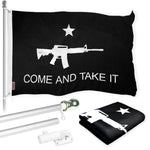 Load image into Gallery viewer, G128 Combo Pack: Flag Pole 6 FT Silver Tangle Free &amp; Come and Take It Rifle Black Flag 3x5 FT Brass Grommets Printed Polyester (Flag Included) Aluminum Flag Pole