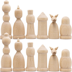 Unfinished Wood Chess Pieces Only Set of 32 pcs Paint Your Own Chess Set DIY Kit