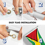 Load image into Gallery viewer, G128 Combo Pack: 6 Ft Tangle Free Aluminum Spinning Flagpole (Silver) &amp; Guyana Guyanese Flag 3x5 Ft, LiteWeave Pro Series Printed 150D Polyester  Pole with Flag Included
