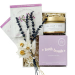 Load image into Gallery viewer, Mini Lavender Spa Gift Set Relaxation Gift Basket for Women Self Care Package with Lavender Candle Bath Bomb Soap Greeting Card &amp; More