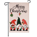 Load image into Gallery viewer, G128 Garden Flag Merry Christmas Three Festive Gnomes 12x18 Burlap Fabric
