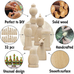 Unfinished Wood Chess Pieces with Vinyl Chess Board Paint Your Own Chess Set