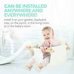Load image into Gallery viewer, Canvas Baby Swing Wooden Hanging Swing Seat Chair with Safety Belt Durable Baby Swing Chair Outdoor and Indoor Swing for Kids Mounting Hardware Included Ivory