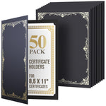 Load image into Gallery viewer, 50 Pack Premium Black Certificate Holders 8.5 x 11 inch Heavyweight 300gsm Cardstock Diploma Holder &amp; Certificate Folder Award Certificate Folders for Graduation with Gold Foil Diploma Cover