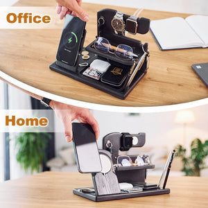 Wood Phone Docking Station Charger Xmas Gifts for Men or Dad for Husband