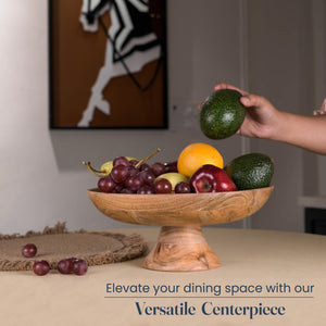 The Fine Living Co. Wooden Fruit Bowl Large Serving Platter for Dessert Round Shaped Serving Bowl for Cake Snacks Acacia Wood Bowls for Centrepiece Wedding Natural 12 x2
