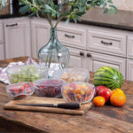 Load image into Gallery viewer, Elastic Plastic Bowl Covers 12 Inch Pack of 100 Clear Plastic Disposable Bowl Covers 30 Micron Thick. Durable Adjustable Plastic Food Covers with Elastic Edge. Stretchable Bowl Covers Small