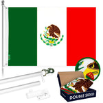 Load image into Gallery viewer, G128 Combo Pack: 5 Ft Tangle Free Aluminum Spinning Flagpole (Silver) &amp; Mexico Mexican Flag 2.5x4 Ft, Double ToughWeave Series Double Sided Embroidered 210D Polyester  Pole with Flag Included