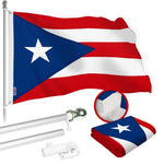 Load image into Gallery viewer, G128 Combo Pack: 5 Ft Tangle Free Spinning Flagpole (Silver) &amp; Puerto Rico Flag 2.5x4 Ft Embroidered 220GSM Spun Polyester, Brass Grommets (Flag Included) Aluminum Flag Pole
