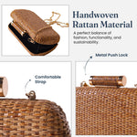 Load image into Gallery viewer, Fine Living Straw Clutch Purse for Women – Hand Woven Crossbody Bag Women's Shoulder Handbags with 2 detachable chains Raffia Wicker Rattan Evening Bag for Winter Wedding Vacation &amp; Casual Outfits  Sustainable Stylish