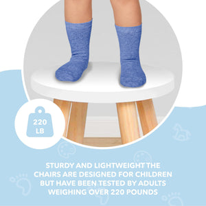 Wooden Step Stool for Kids and Toddlers Set of 2 White Extendable Legs Kids Chair Sensory Table Stool Children's Round Sitting Stool with Leveling Feet and Anti Slip Pads