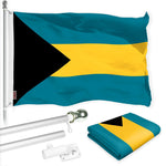 Load image into Gallery viewer, G128 Combo Pack: 6 Ft Tangle Free Aluminum Spinning Flagpole (Silver) &amp; Bahamas Bahamian Flag 3x5 Ft, LiteWeave Pro Series Printed 150D Polyester  Pole with Flag Included