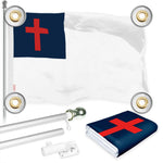 Load image into Gallery viewer, G128 Combo Pack: 6 Ft Tangle Free Aluminum Spinning Flagpole (Silver) &amp; Christian Flag 3x5 Ft, LiteWeave Pro Series Printed 150D Polyester, 4 Corner Brass Grommets  Pole with Flag Included