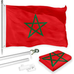 Load image into Gallery viewer, G128 Combo Pack: 6 Feet Tangle Free Spinning Flagpole (Silver) Morocco Moroccan Flag 3x5 ft Printed 150D Brass Grommets (Flag Included) Aluminum Flag Pole
