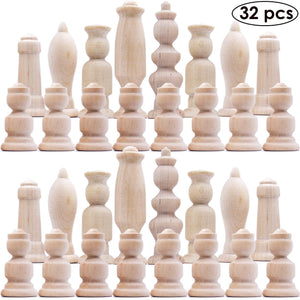 Unpainted Wood Chess Pieces Set of 32 pcs Chess Sets for DIY Craft Unfinished