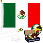 Load image into Gallery viewer, G128 Combo Pack: 5 Ft Tangle Free Aluminum Spinning Flagpole (White) &amp; Mexico Mexican Flag 2.5x4 Ft, Double ToughWeave Series Double Sided Embroidered 210D Polyester  Pole with Flag Included