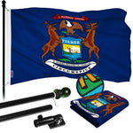 Load image into Gallery viewer, G128 Combo Pack: 6 Ft Tangle Free Aluminum Spinning Flagpole (Black) &amp; Michigan MI State Flag 3x5 Ft, ToughWeave Series Embroidered 300D Polyester  Pole with Flag Included