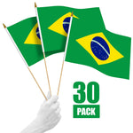 Load image into Gallery viewer, G128 30 Pack Handheld Brazil Brazilian Stick Flags  12x18 In  Printed 150D Polyester, Country Flag, Solid Wooden Stick, Spear Gold Tip