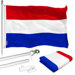 Load image into Gallery viewer, G128 Combo Pack: 6 Feet Tangle Free Spinning Flagpole (Silver) Netherlands Dutch Flag 3x5 ft Printed 150D Brass Grommets (Flag Included) Aluminum Flag Pole