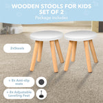 Load image into Gallery viewer, Wooden Step Stool for Kids and Toddlers Set of 2 White Extendable Legs Kids Chair Sensory Table Stool Children&#39;s Round Sitting Stool with Leveling Feet and Anti Slip Pads
