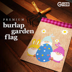 Load image into Gallery viewer, G128 Garden Flag Three Gnomes with Large Easter Egg 12x18 Burlap Fabric