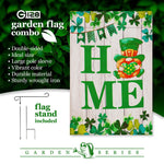 Load image into Gallery viewer, G128 Combo Pack: Garden Flag Stand Black 36 in x 16 in &amp; Garden Flag Home St. Patrick's Day Decoration Gnome with Green Heart 12x18 DoubleSided Blockout Fabric