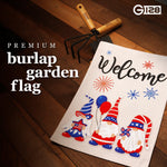 Load image into Gallery viewer, G128 Garden Flag Welcome Three Gnomes Celebrating 4th of July 12x18 Burlap Fabric
