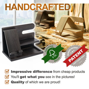 Wood Phone Docking Station for Men Fumed Black Desktop or Nightstand Organizer